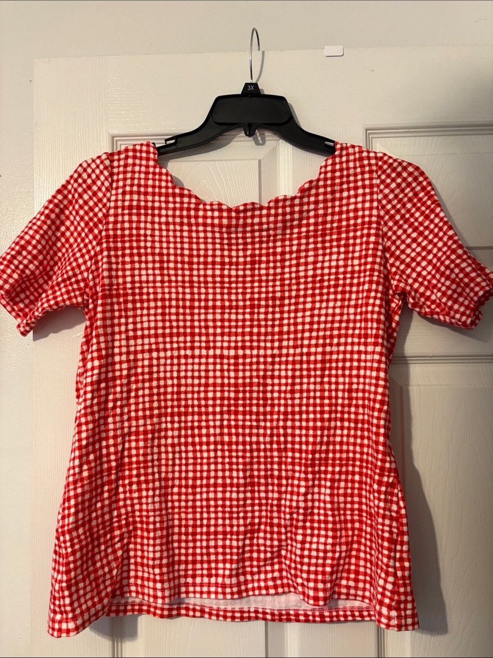 Kim Rogers Red and White Gingham Short Sleeve Top
